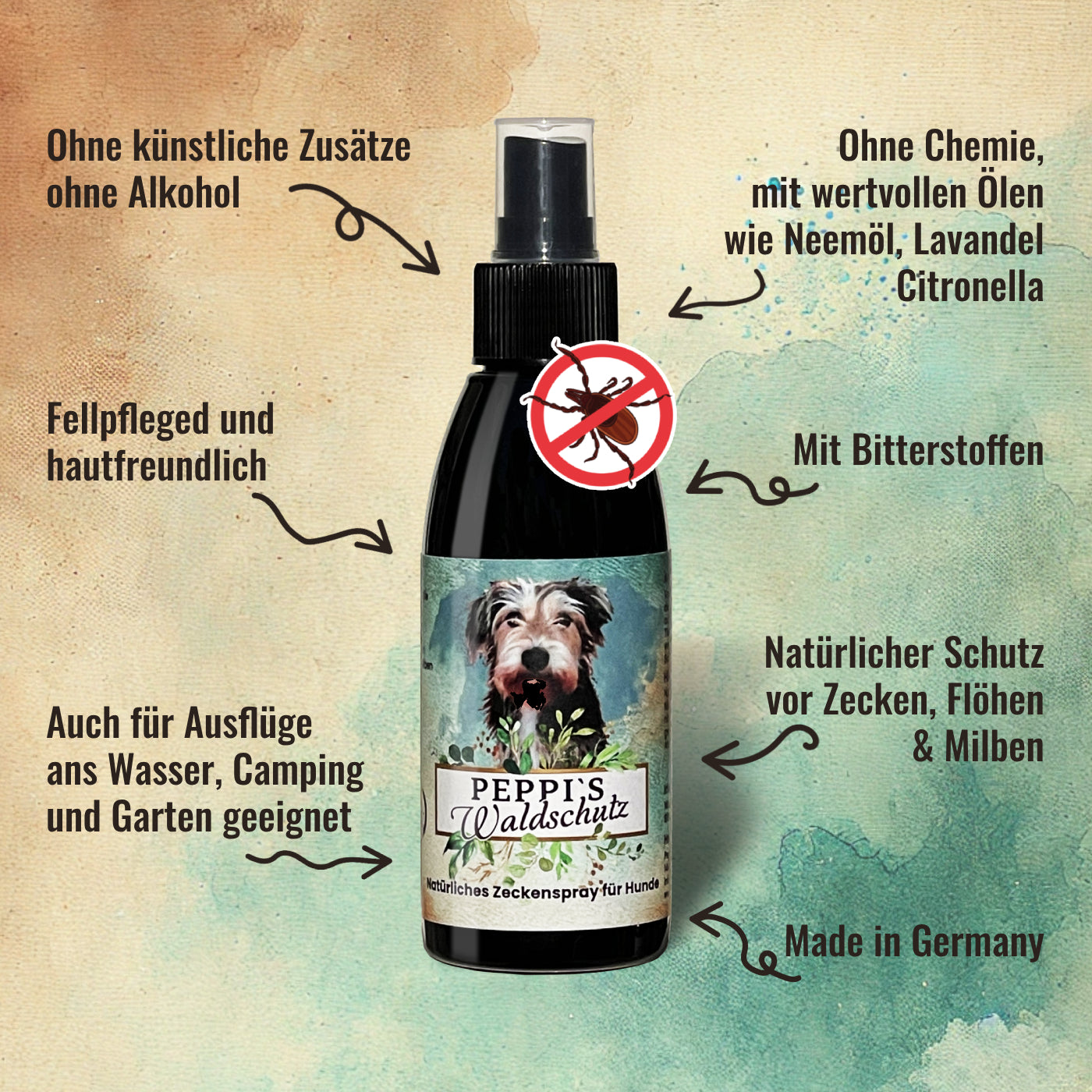 Natürliches Zeckenspray für Hunde ohne Chemie mit Bitterstoffen und Neemöl