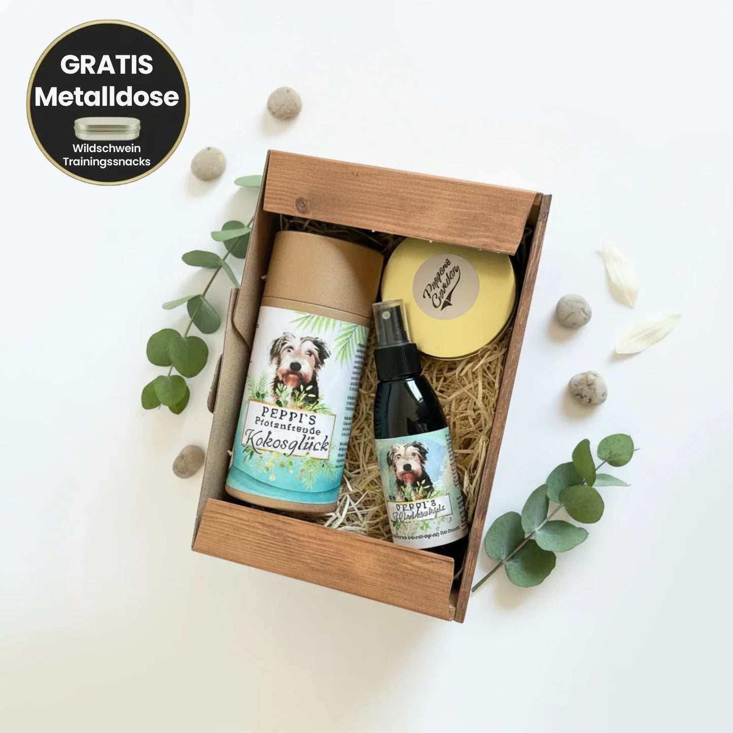 GRATIS Metalldose | Peppis Pfotenfreude Geschenkbox – Kokosglück + Waldschutz Zeckenspray