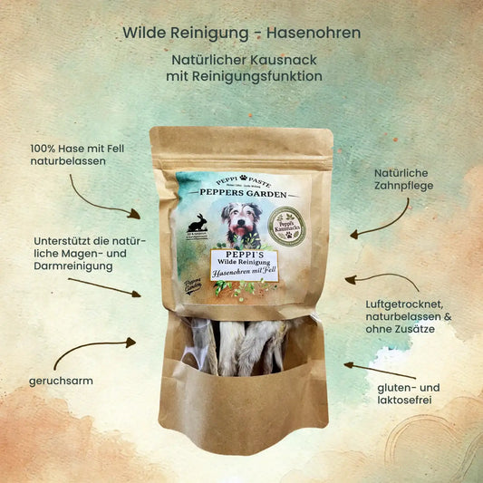 PEPPI'S Wilde Reinigung - Hasenohren mit Fell | Natürliche Darmreinigung