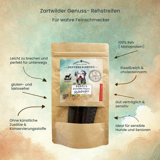 PEPPI'S Zartwilder Genuss - Rehstreifen | Ursprüngliche Kausnacks für Hunde
