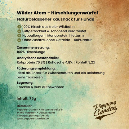 PEPPI'S Wilder Atem - Hirschlungenwürfel | Hypoallergene Kausnacks für Hunde