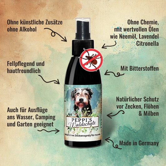 Peppis Waldschutz – Natürlicher Zeckenschutz Spray für Hunde - 150 ml