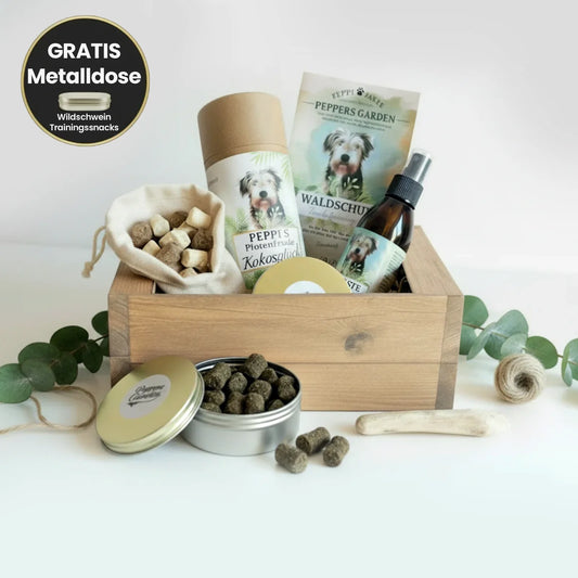 GRATIS Metalldose | Peppis Pfotenfreude Geschenkbox – Kokosglück + Waldschutz Zeckenspray