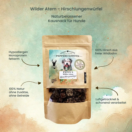 PEPPI'S Wilder Atem - Hirschlungenwürfel | Hypoallergene Kausnacks für Hunde